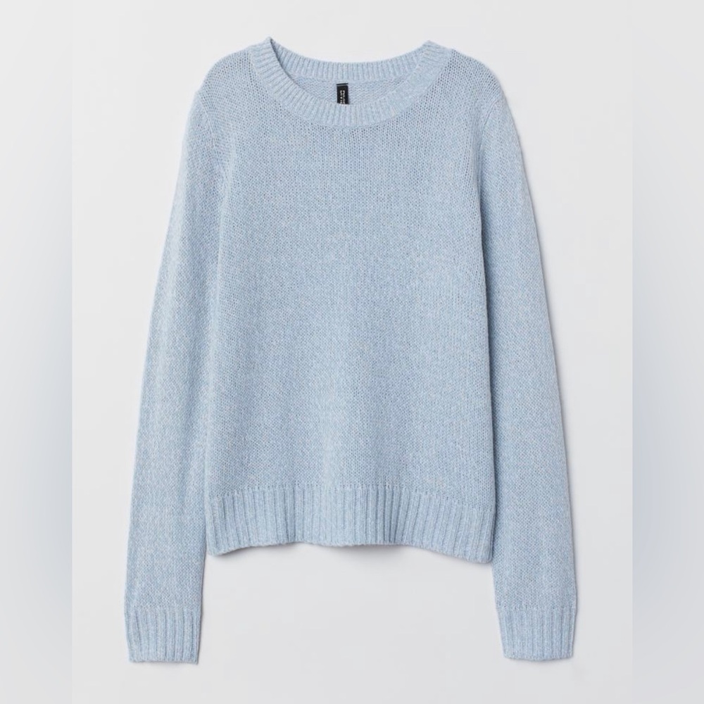 H&M Light Blue Melange Crewneck Knit Sweater Ribbed Trim 100% Acrylic XL